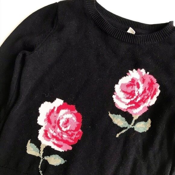 Gapkids navy blue knit rose sweater EUC S(6-7Y) - Picture 2 of 4